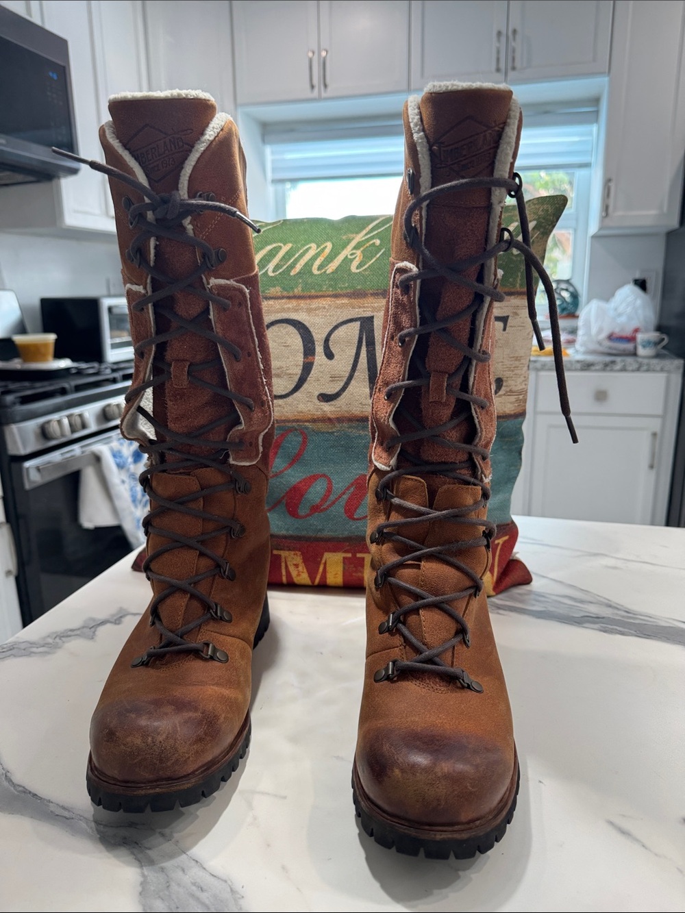 Timberland Women's Tall Brown Lace-Up Leather Boots